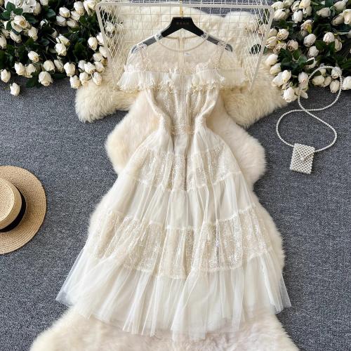 Polyester Slim One-piece Dress beige PC