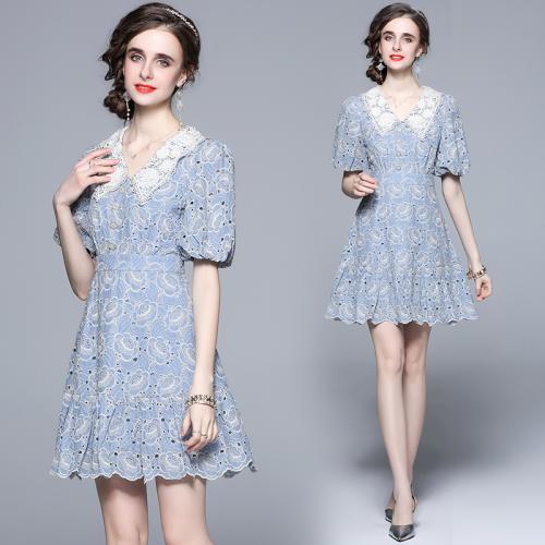 Polyester Slim One-piece Dress light blue PC