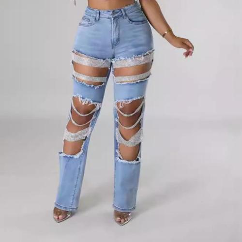 Cotton Ripped Women Jeans  patchwork Solid PC