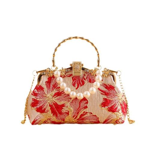 Cloth Easy Matching Clutch Bag with chain & embroidered floral PC