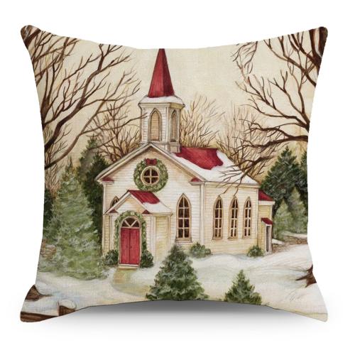 Linen Throw Pillow Covers durable & without pillow inner & christmas design printed PC