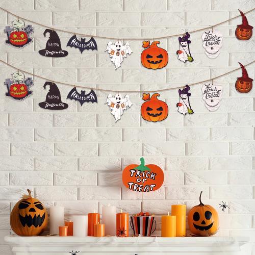 Wood Decorative Flags Halloween Design Hemp Rope PC