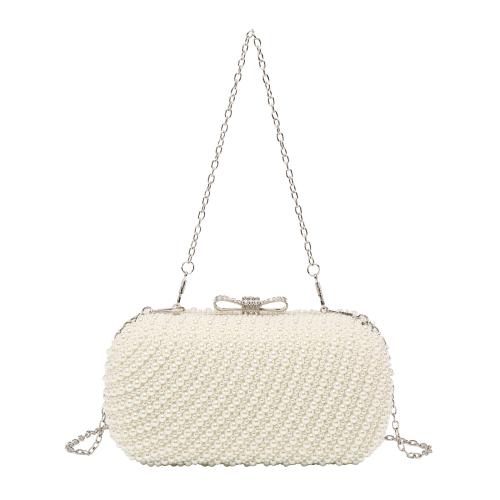 Plastic Pearl & Polyester Easy Matching Clutch Bag with chain Apricot PC