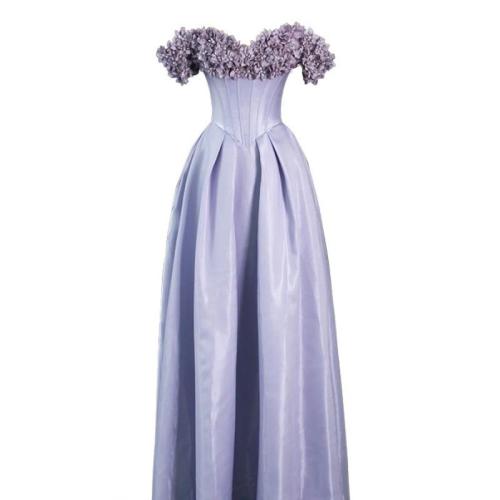 Polyester Long Evening Dress large hem design & tube patchwork Solid purple PC