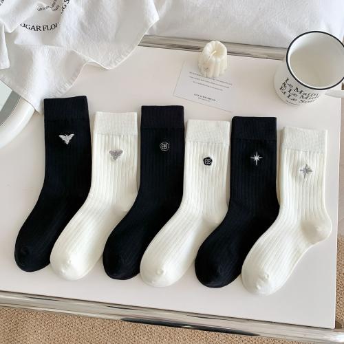 Gekämmte Baumwolle Kurze Tube Socken, Bestickt, unterschiedliche Farbe und Muster für die Wahl, :, 5Paare/Viel,  Viel