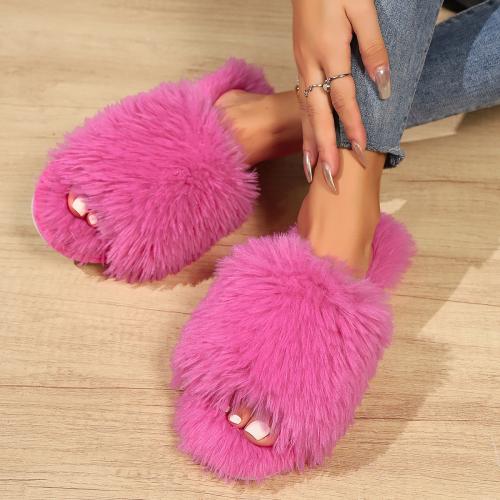 Plush & PVC Fluffy slippers hardwearing & thermal Pair