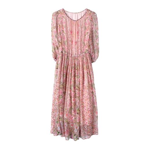 Polyester Waist-controlled One-piece Dress printed shivering pink PC