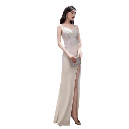 Polyester Long Evening Dress side slit & backless patchwork Solid PC