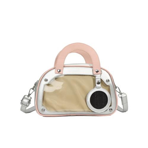 PU Leather 2D Handbag attached with hanging strap & transparent Solid PC