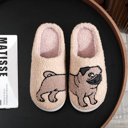 Caoutchouc thermo plastique & Peluche Pantoufles en coton Modèle de chiot Kaki Paire