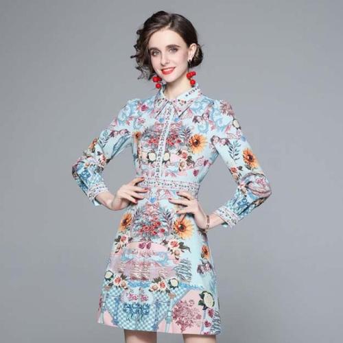 Polyester Waist-controlled & Soft One-piece Dress & breathable floral PC