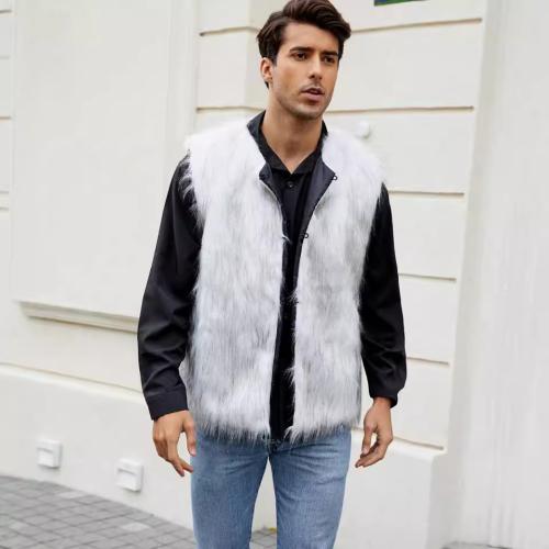 Artificial Wool Men Vest & loose & thermal white PC