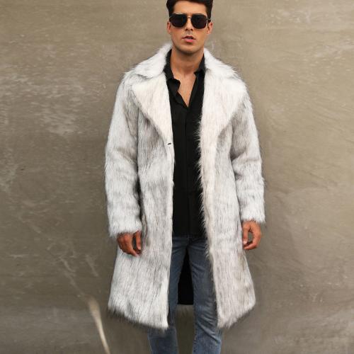 Artificial Wool Men Parkas mid-long style & loose & thermal white PC