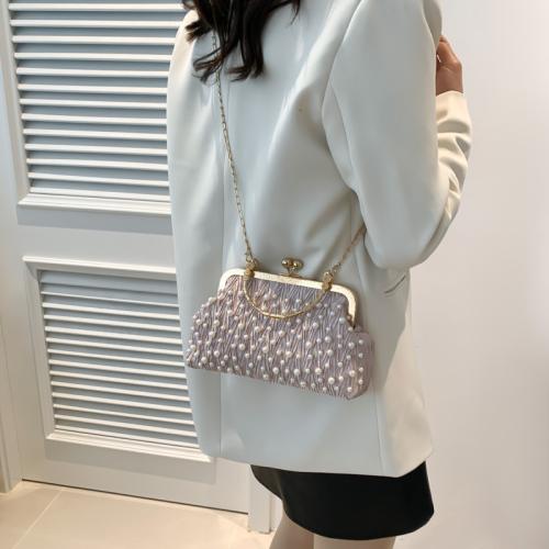 Plastic Pearl & Canvas Easy Matching Handbag with chain & attached with hanging strap PC