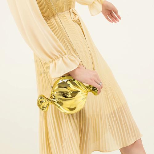 PVC Easy Matching & Evening Party Clutch Bag attached with hanging strap Solid gold PC