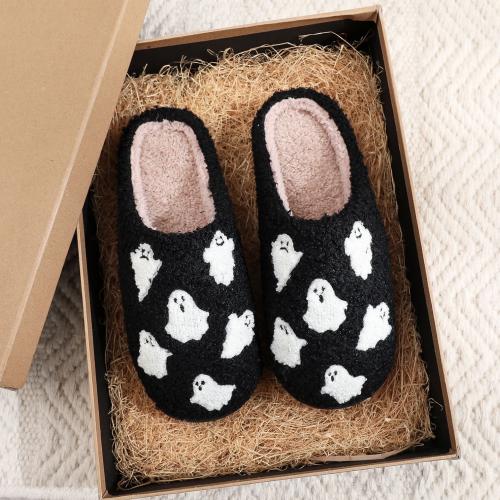 Plush & PVC Fluffy slippers hardwearing & anti-skidding & thermal black Pair