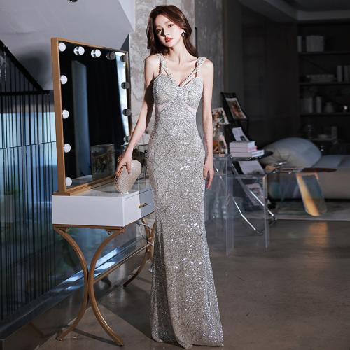 Polyester Plus Size & Mermaid Long Evening Dress & hollow patchwork Solid PC