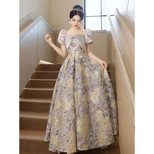 Polyester Slim Long Evening Dress large hem design patchwork floral PC