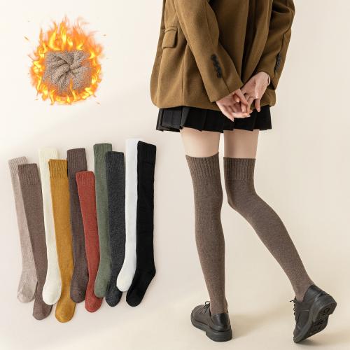 Chemical Fiber & Cotton Women Knee Socks antifriction & thicken & thermal Solid : Lot