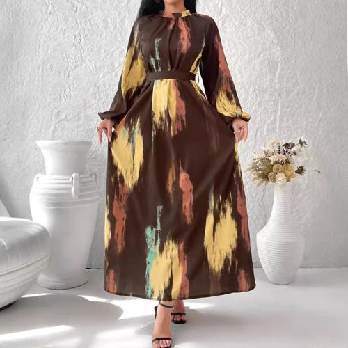 Spandex & Polyester long style & A-line Middle Eastern Islamic Muslim Dress & with belt printed multi-colored PC