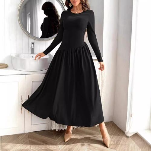 Spandex & Polyester long style & A-line One-piece Dress autumn and winter design Solid black PC