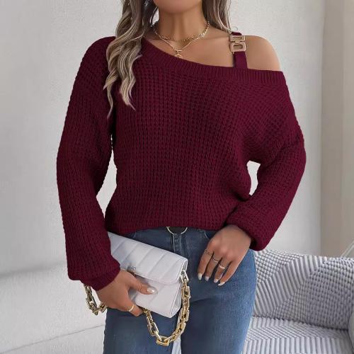 Acrylic Women Sweater & off shoulder & loose Solid PC