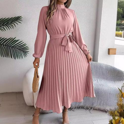 Polyester long style & Pleated & High Waist One-piece Dress Solid PC