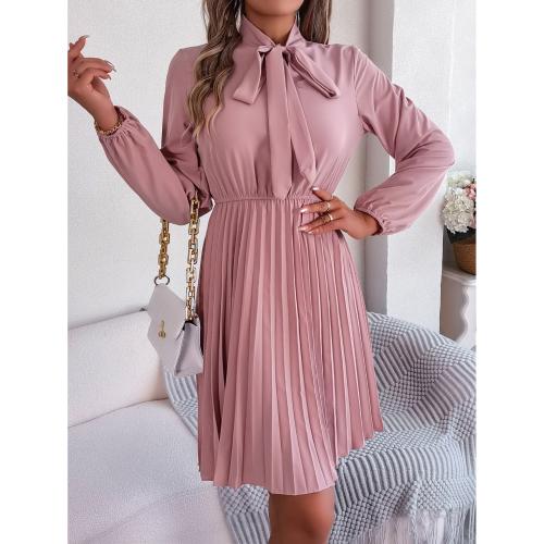 Polyester Waist-controlled & Pleated One-piece Dress Solid PC