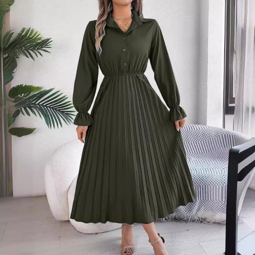 Polyester Waist-controlled & long style & Pleated One-piece Dress Solid PC