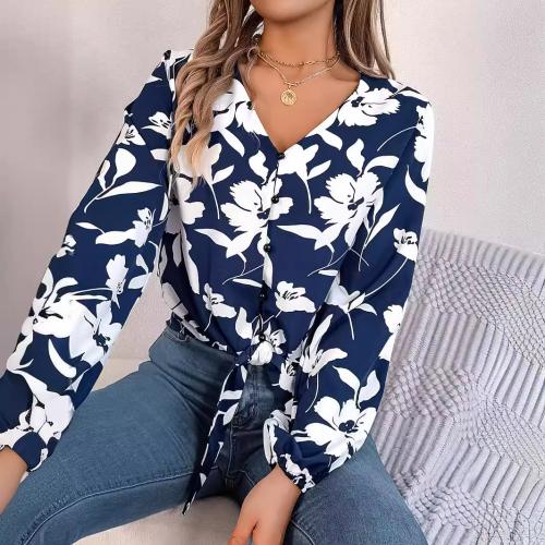 Polyester Frauen Langarm Blusen, Gedruckt, Floral, mehr Farben zur Auswahl,  Stück