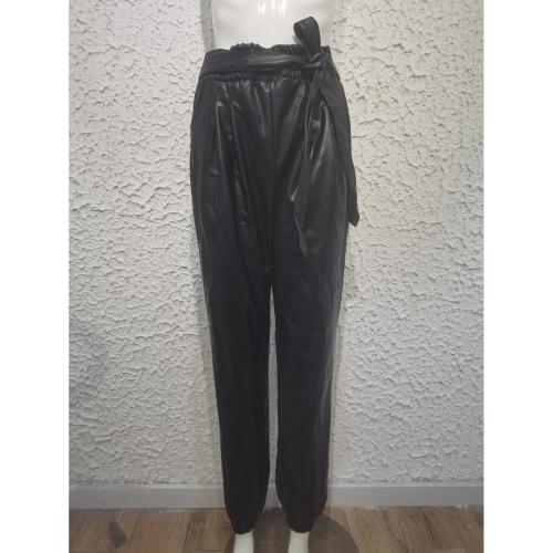 PU Cuir Pantalon long femme Solide Noir pièce