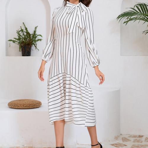 Viscose One-piece Dress mid-long style printed striped PC