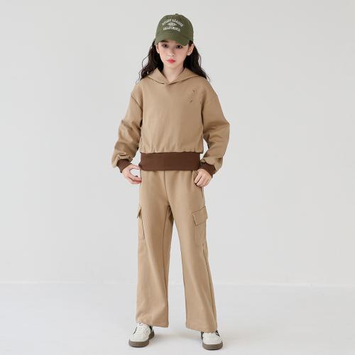 Cotton Girl Clothes Set contrast color & two piece Sweatshirt & Pants Set