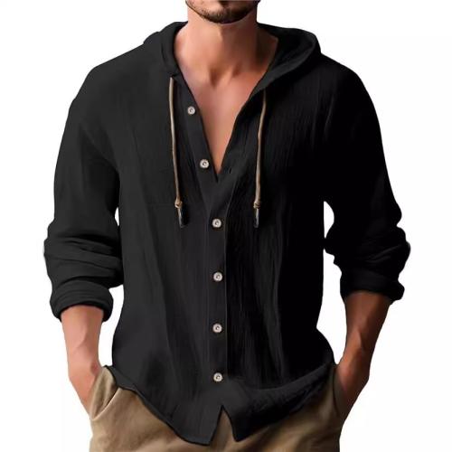 Chemical Fiber & Linen Men Long Sleeve T-shirt & loose Solid PC