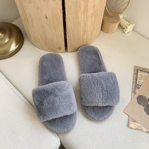 Thermo Plastic Rubber & Plush flat heel Fluffy slippers & anti-skidding Solid Pair