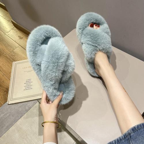 Plush & Rubber Flange Fluffy slippers & anti-skidding Solid Pair