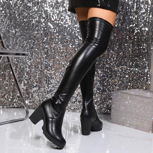 Patent Leather chunky Boots hardwearing black Pair