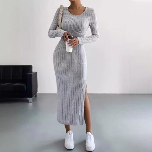 Knitted Slim Sexy Package Hip Dresses side slit PC