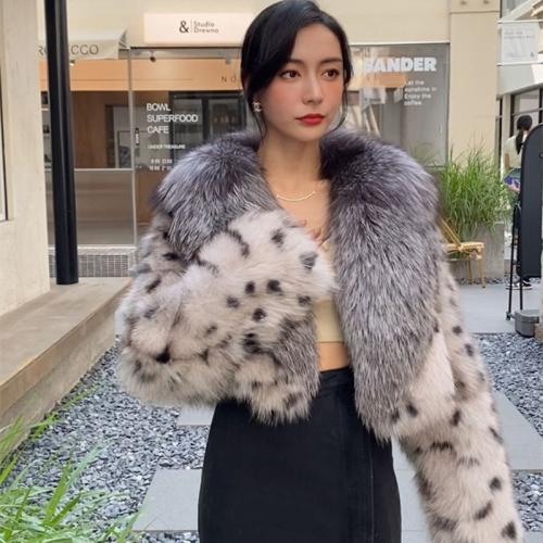 Artificial Wool Sweater Coat loose & thermal leopard white : PC