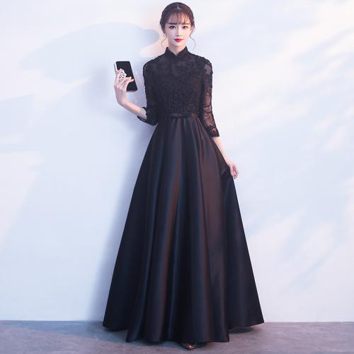 Natural Silk & Polyester & Cotton Waist-controlled Long Evening Dress black PC