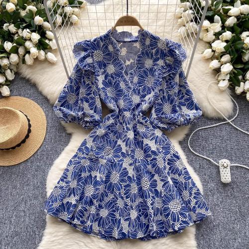 Spandex & Polyester Waist-controlled One-piece Dress slimming embroidered floral PC