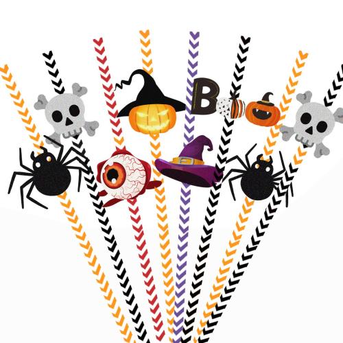 Paper Disposable Drinking Straw Halloween Design printed Set