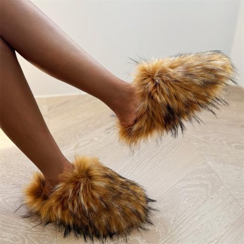 Plush & Rubber Fluffy slippers hardwearing & thermal Pair