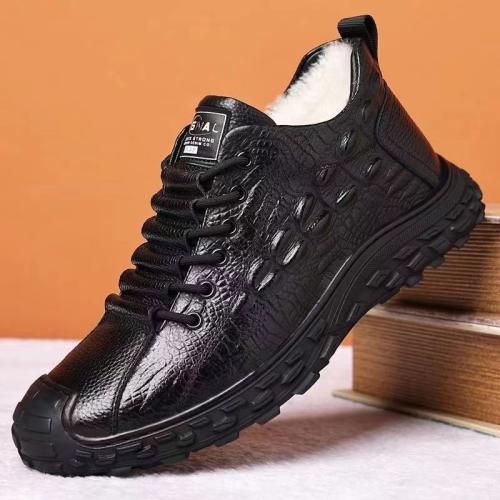 Plastic Cement & PU Leather Men Casual Shoes fleece & thermal black Pair