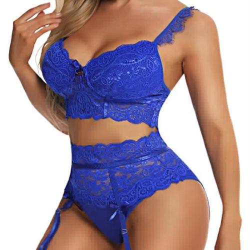 Lace & Spandex Sexy Bra Set & three piece Garter & Underwear & bra Set