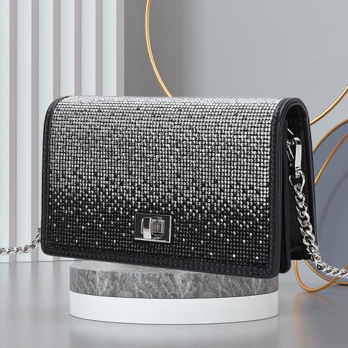 PU Leather Easy Matching Crossbody Bag with rhinestone black PC