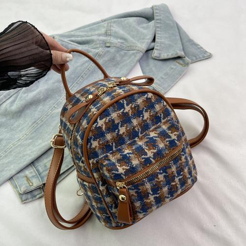 Woollen Cloth Multifunction Backpack large capacity plaid PC