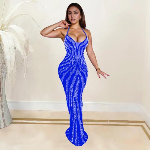 Milk Fiber One-piece Dress deep V & backless & floor-length Solid PC