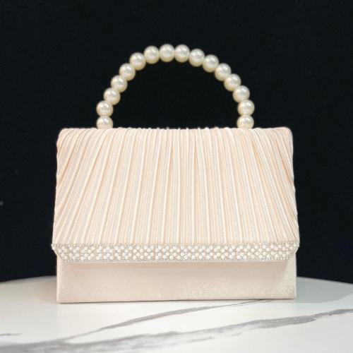 Plastic Pearl & Polyester Easy Matching Handbag with chain & attached with hanging strap Solid PC