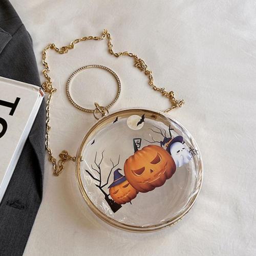 Halloween Funny Transparent Acrylic Round Bag 2024 Cartoon Shoulder Women's Bag